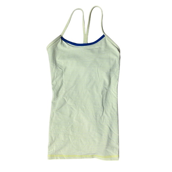 Lululemon Power Y Neon Yellow White Striped Tank Womens 4 - Picture 1 of 4